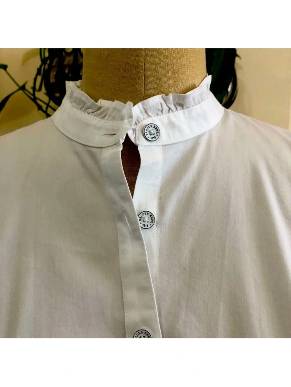 NEW Brooks Brothers Elegant White Ruffled trim collar Cotton/ Stretch Top 8